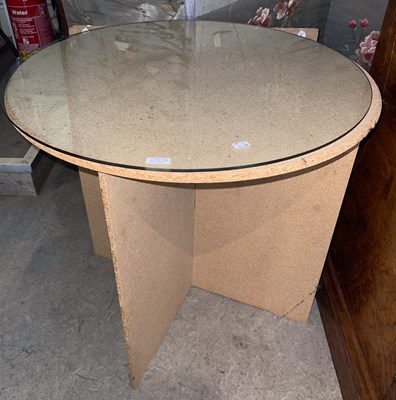 Lot 638 - A pair of chipboard circular drape tables,...