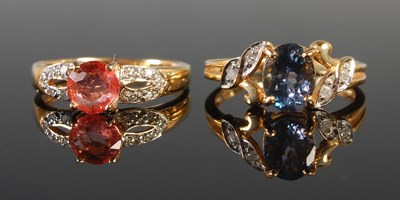 Lot 90 - Two 18ct gold coloured gem stone and diamond...