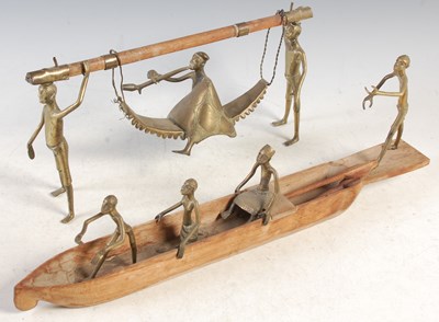 Lot 327 - Two mid 20th century African brass and wood...
