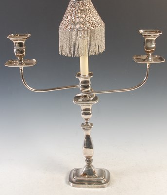 Lot 380 - A pair of three light electroplated candelabra,...