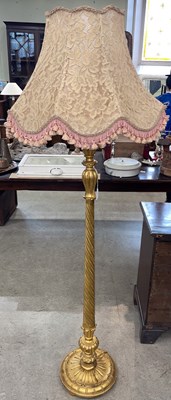 Lot 785 - A giltwood standard lamp and shade, 171cm high.