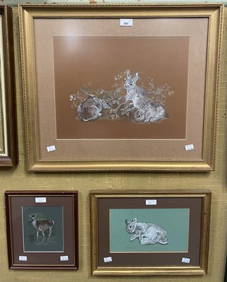 Lot 560 - Rish Gordon Three rabbits watercolour, signed...