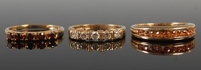 Lot 54 - Three assorted 9ct gold gem set dress rings, 6....