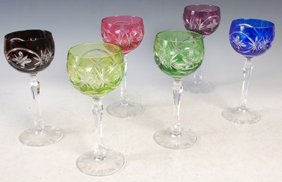 Lot 2 - A set of six clear and coloured glass overlaid...
