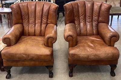Lot 863 - A pair of modern tan leather and brass studded...