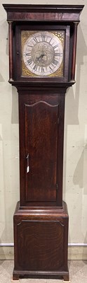 Lot 869 - A 19th century oak grandfather longcase clock,...