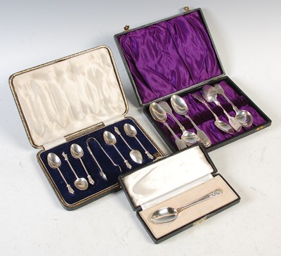 Lot 377 - Three cased sets of silverware to include a...