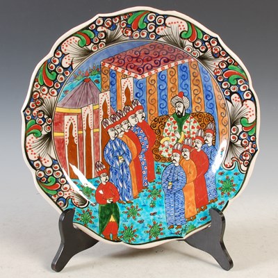 Lot 416 - A Kutahya hand painted pottery dish, reverse...