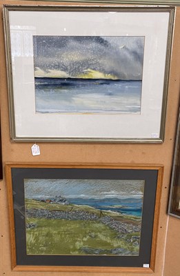 Lot 786 - Bill Wright RSW Towards Islay, last light, wet...