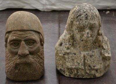 Lot 482 - A hand carved stone bust of a bearded male,...
