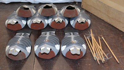 Lot 487 - A set of ten pigeon decoys, hand-made and hand-...