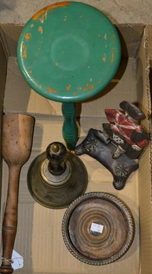 Lot 574 - A vintage painted green pine three legged...