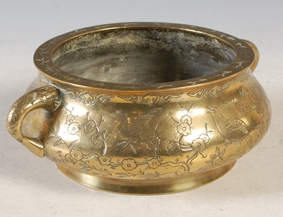 Lot 111 - A Chinese bronze twin handled censer, baring...