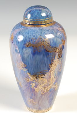Lot 3 - A Wedgwood blue ground dragon lustre jar and...