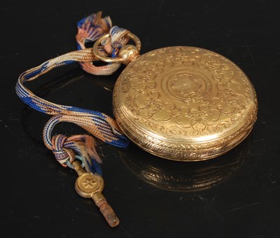 Lot 287 - An 18ct gold hunter cased key wind pocket...