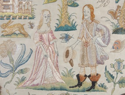 Lot 217 - A 17th century silkwork and stumpwork picture,...