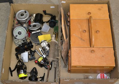 Lot 501 - Two boxes of assorted fishing items, to...