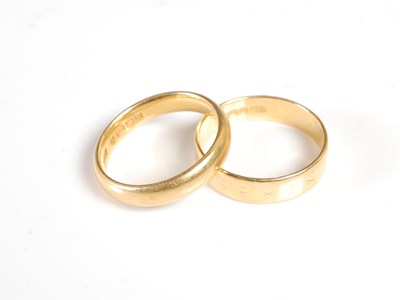 Lot 54 - Two 22ct gold rings, size O and size P, 8.9g.
