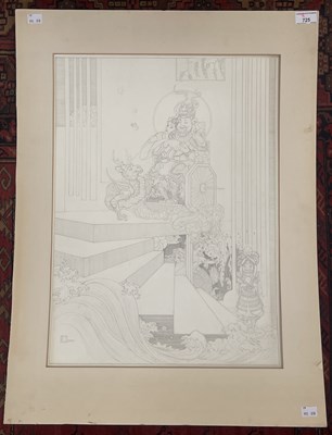 Lot 380 - A pencil drawing on paper depicting a deity /...