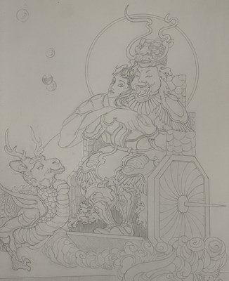 Lot 380 - A pencil drawing on paper depicting a deity /...