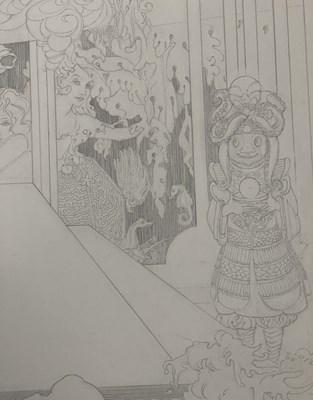 Lot 380 - A pencil drawing on paper depicting a deity /...