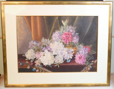 Lot 651 - Alfred Brown Still life with purple, pink and...