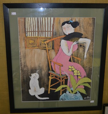 Lot 953 - Professor Wang Wei Guo 
Interior scene with...