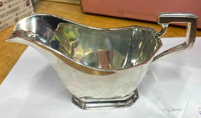 Lot 115 - A Birmingham silver Art Deco sauce boat, 'W....