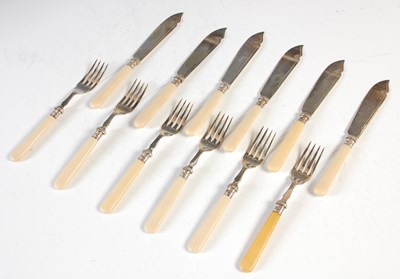 Lot 130 - A set of six silver plated fish knives and forks.