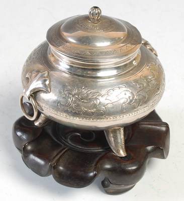 Lot 106 - A Chinese silver twin handled koro and cover,...