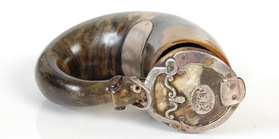 Lot 240 - A Scottish curly horn silver-mounted snuff...