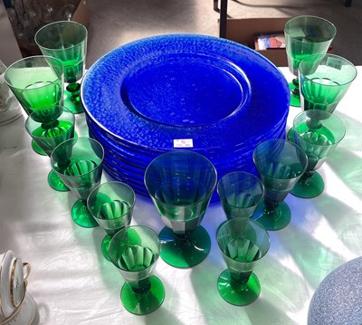 Lot 292 - A set of thirteen green glass rummers of...