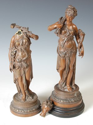 Lot 234 - A pair of French bronzed spelter figures, one...