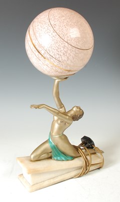 Lot 235 - An Art Deco cold painted spelter table lamp,...