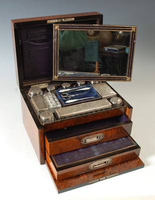 Lot 230 - A 19th century burr walnut travelling vanity...