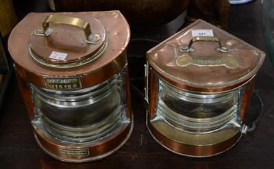 Lot 321 - Two early 20th century copper ship lanterns...