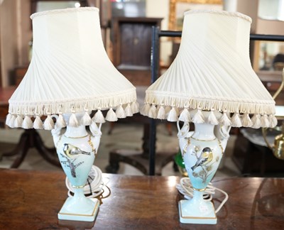 Lot 353 - A pair of porcelain urn shaped table lamps,...