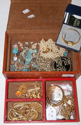 Lot 196 - A box of assorted costume jewellery to include...