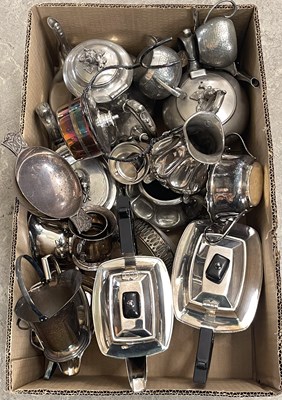 Lot 388 - A box of assorted EP ware to include teapots,...