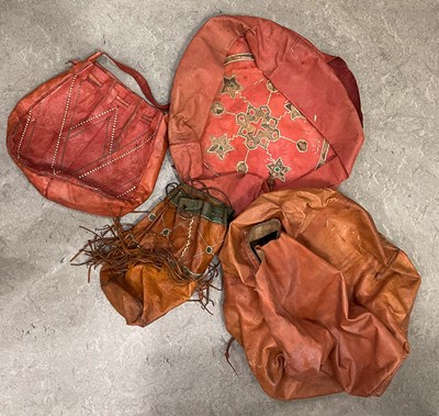Lot 393 - A box of assorted leather items to include two...
