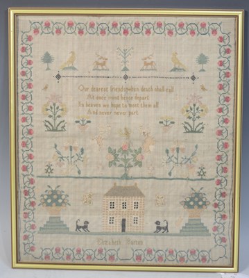 Lot 446 - An antique sampler, by Elizabth Barton, worked...