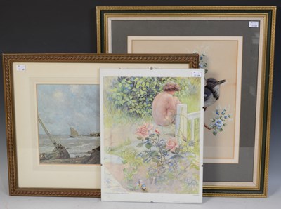 Lot 417 - A 20th century feather work and watercolour...