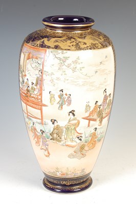 Lot 367 - A Japanese Satsuma pottery blue ground vase,...