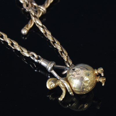 Lot 14 - A yellow metal Albert chain, with T-bar...
