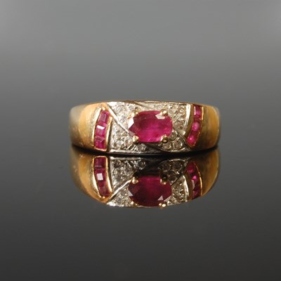 Lot 72 - A 14ct gold ruby and zirconium dress ring,...