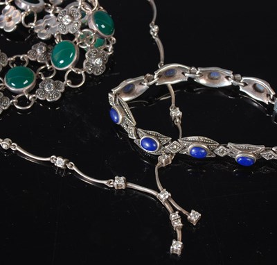 Lot 92 - A silver and imitation diamond set necklace; a...
