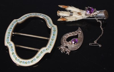 Lot 108 - A Continental silver and enamel oval buckle,...
