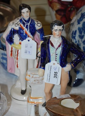 Lot 355 - Two Staffordshire figure groups, 'Sir R. Peel',...