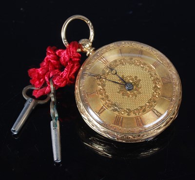 Lot 158 - An 18ct gold open faced pocket watch, the...