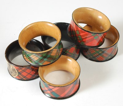 Lot 168 - Six assorted tartan ware treen napkin rings,...